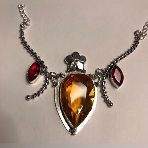 Citrine Garnet Stamped 925 Sterling Silver Necklace